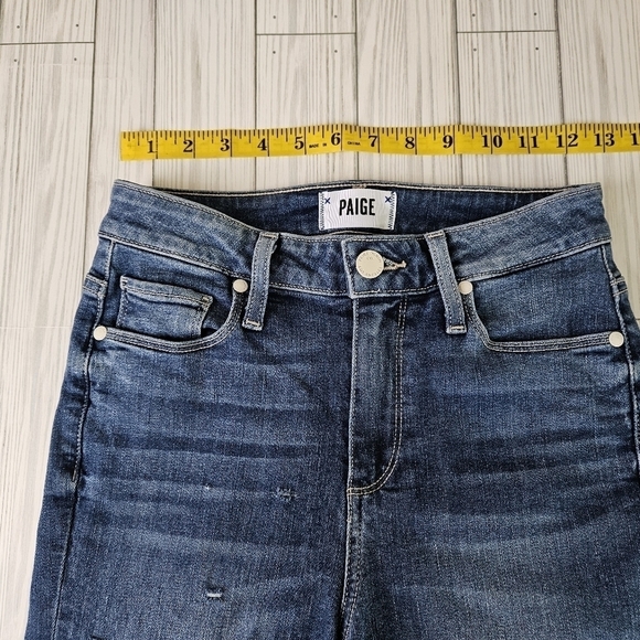 PAIGE Denim Hoxton Straight Cropped Ankle Jeans in Distressed Norfolk Blue Sz 25 - Picture 13 of 16